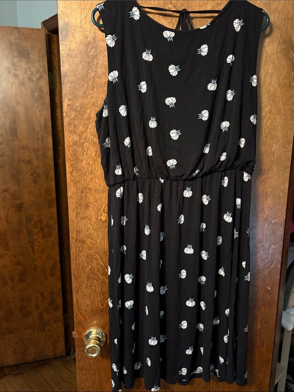 LOFT Black Dress with White and Light Blue Floral Print